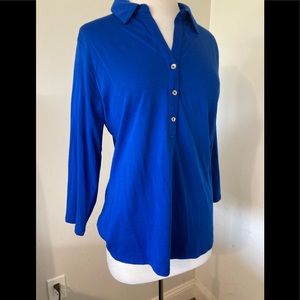 Charter Club Collared Blouse Gold buttons 3/4 Sleeves Size L